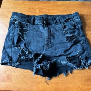 American Eagle Black Jean Shorts Distressed High-Waisted